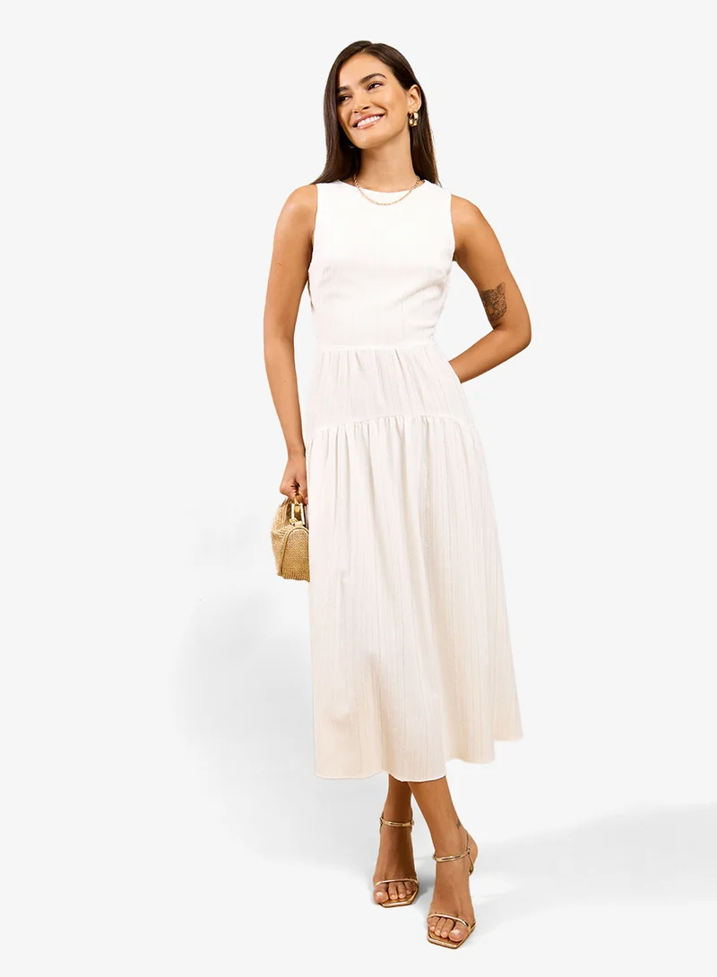 Little Mistress White Dropped Midi Dress